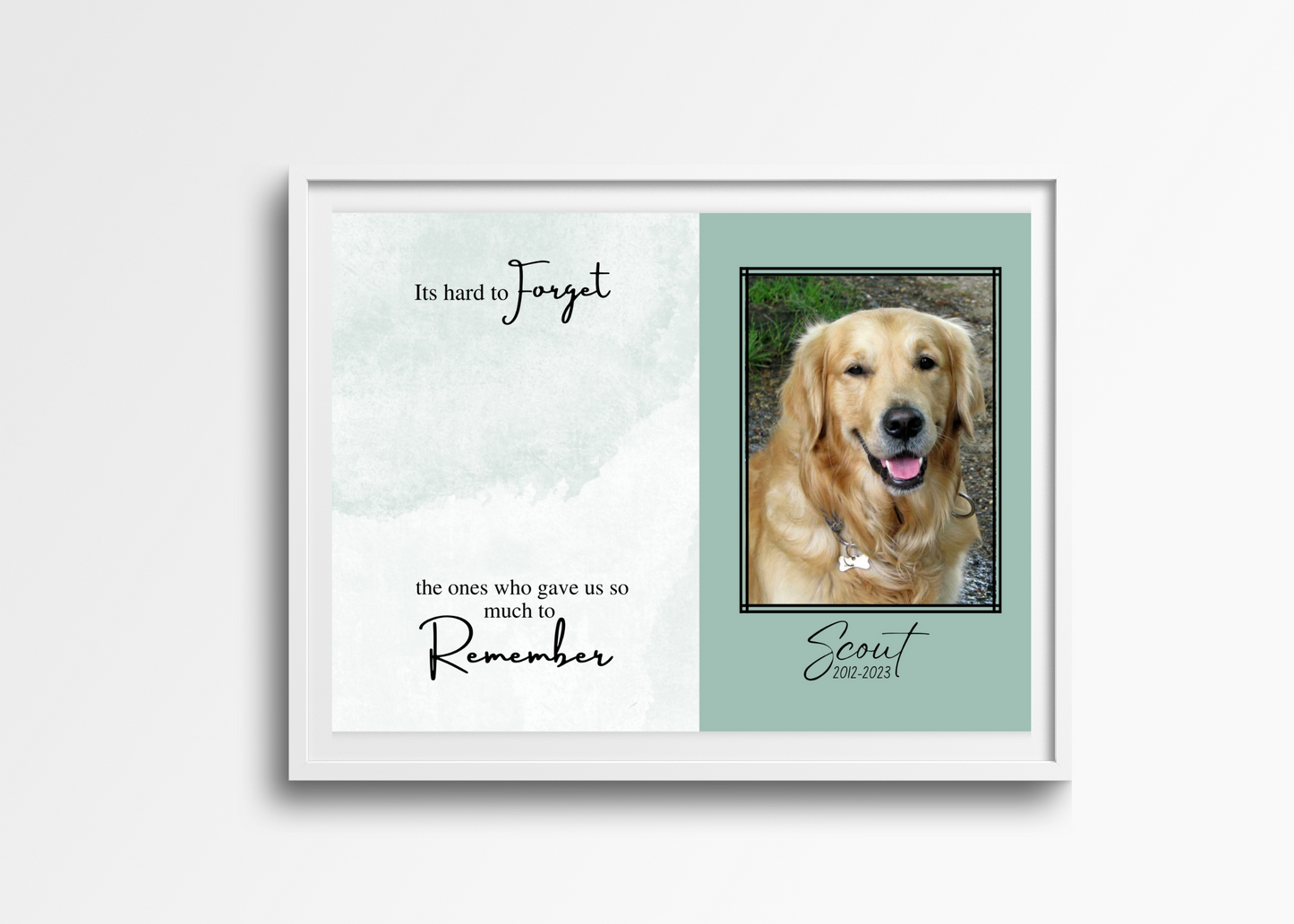 Personalized memorial photo frame with picture