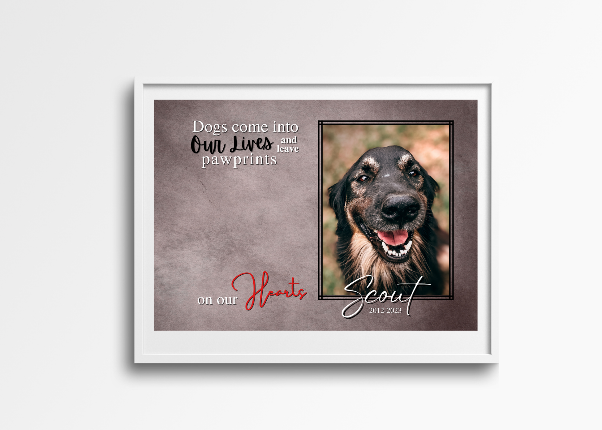 Personalized memorial photo frame with picture and tribute