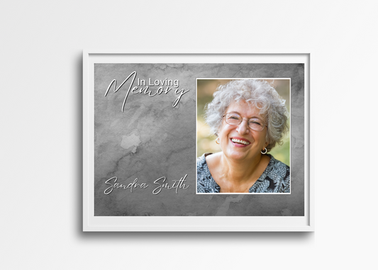 Personalized memorial photo frame with picture and tribute
