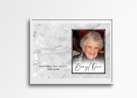 Personalized memorial photo frame with picture and tribute
