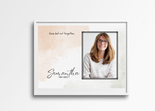 Personalized memorial photo frame with picture and tribute