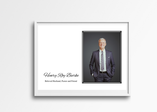Personalized memorial photo frame with picture and tribute