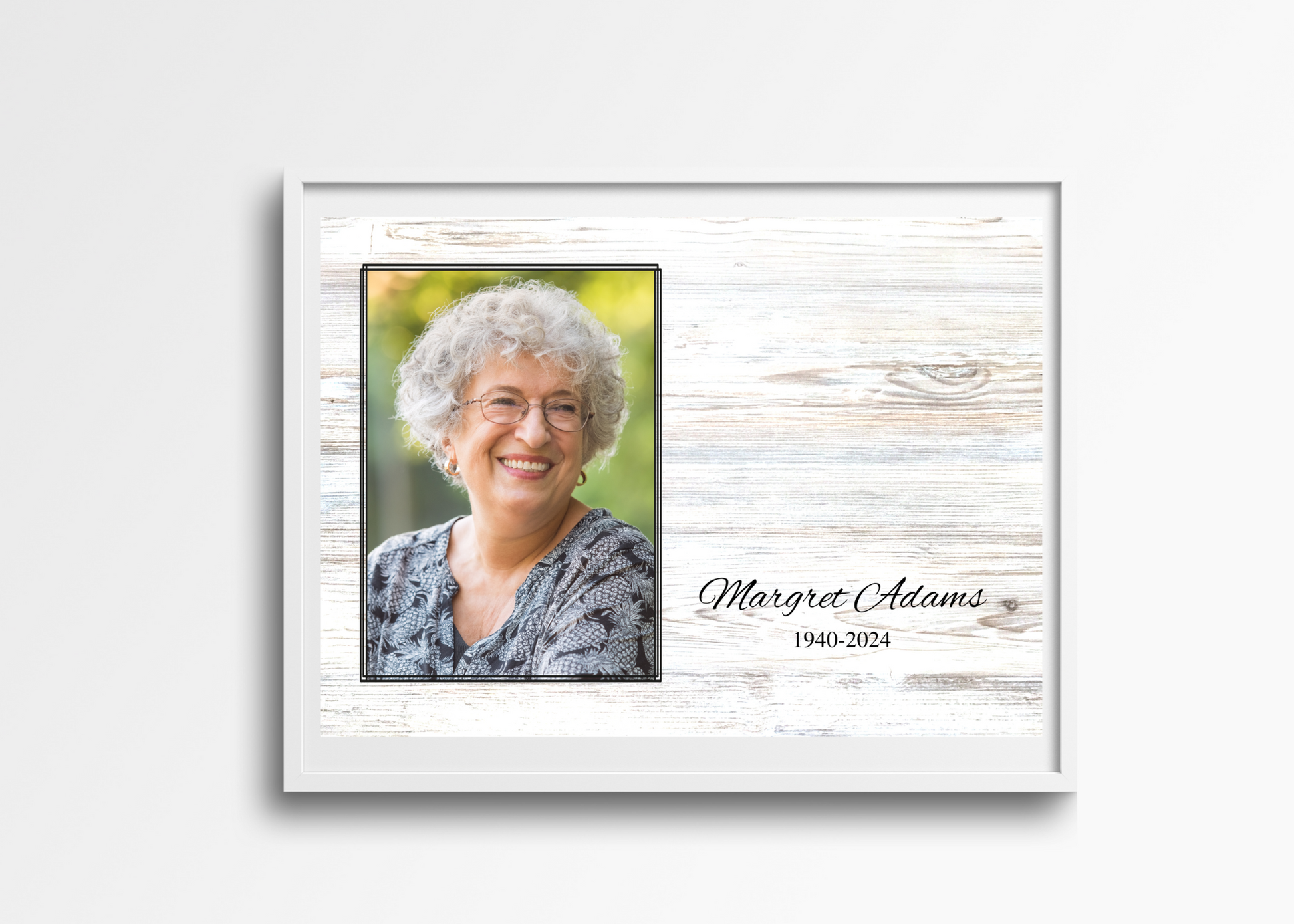 Personalized memorial photo frame with picture and tribute