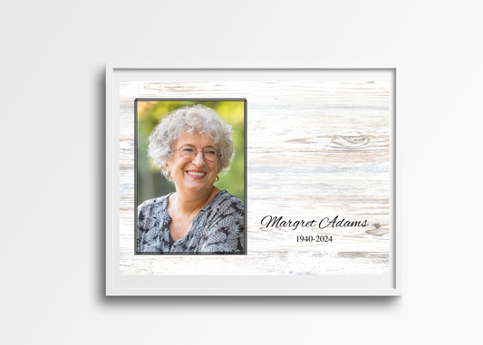 Personalized memorial photo frame with picture and tribute